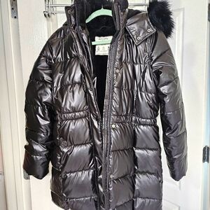 Abercrombie Kids Black Fur hooded puffer coat